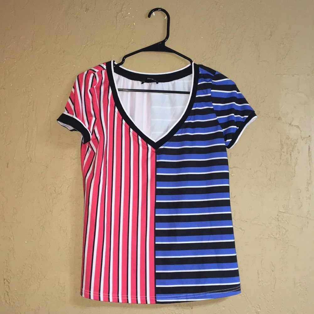Duo color blue and red stripe t-shirt